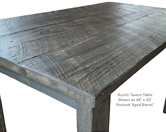 Rustic Solid Wood Tavern Table Country Farmhouse Kitchen Dining Room Primitive Vintage Rough Sawn Distressed Knotty Pine Reclaimed Look