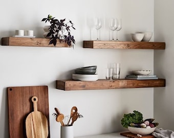 8" Deep 3.5" High Rustic Wood Floating Shelf Custom Made to Size Style is Hand Hewn Barn Beam Vintage Farmhouse