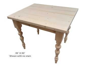 Unstained DIY Farmhouse Style Solid Pine Wood Table | Tuscany Country Kitchen Dining Room I Can MakeCustom Made Sizes No Stain
