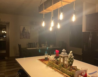 Custom Made to Order Rustic Barn Beam Hanging Chandelier Lamp Light Farmhouse Lodge Country Décor