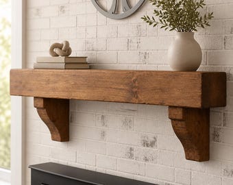 Floating Rustic Wood Fireplace Mantel Farmhouse Style Distressed Barn Beam Look - Custom Sizes
