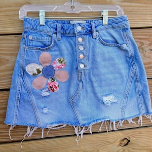 Jupe en jean patchwork bohème recyclé