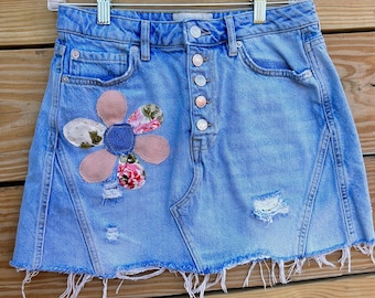 Jupe en jean patchwork bohème recyclé