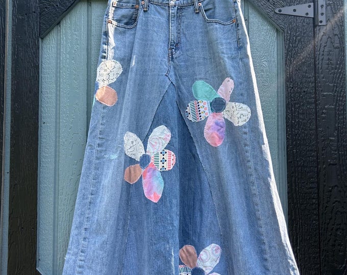 Remake Denim Patchwork Skirt
