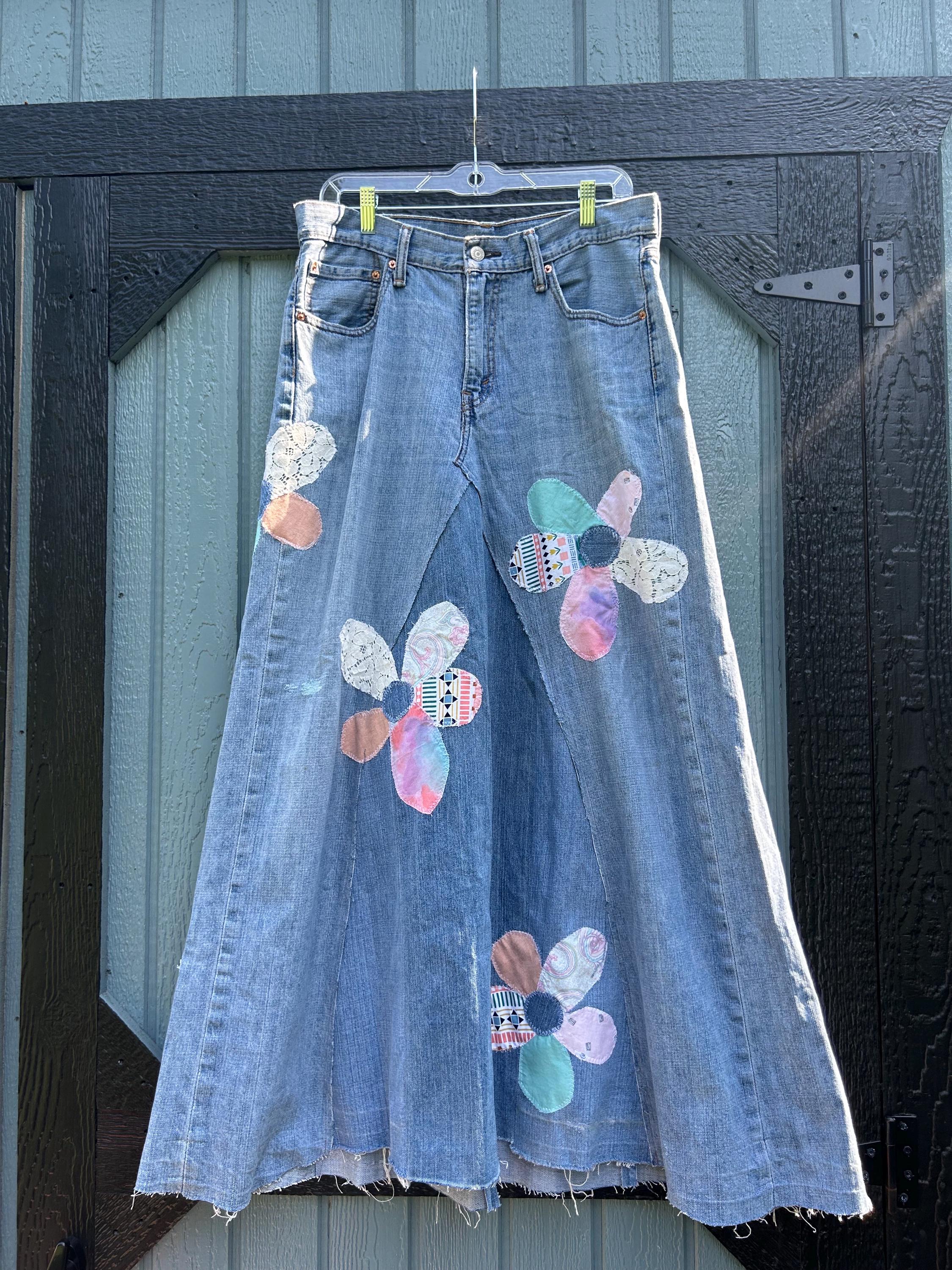 Back Slit Patchwork Long Denim Skirt main image 0