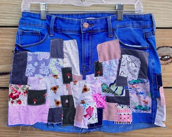 Denim rok met patchwork