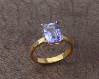Natural Purple Amethyst Ring-Natural Gemstone Ring-Emerald Cut Amethyst Ring-Natural Amethyst Birthstone Solitaire Ring-14K Gold Ring