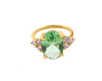 Green Amethyst Ring: 18K Gold Filled Sterling Silver Oval Gemstone