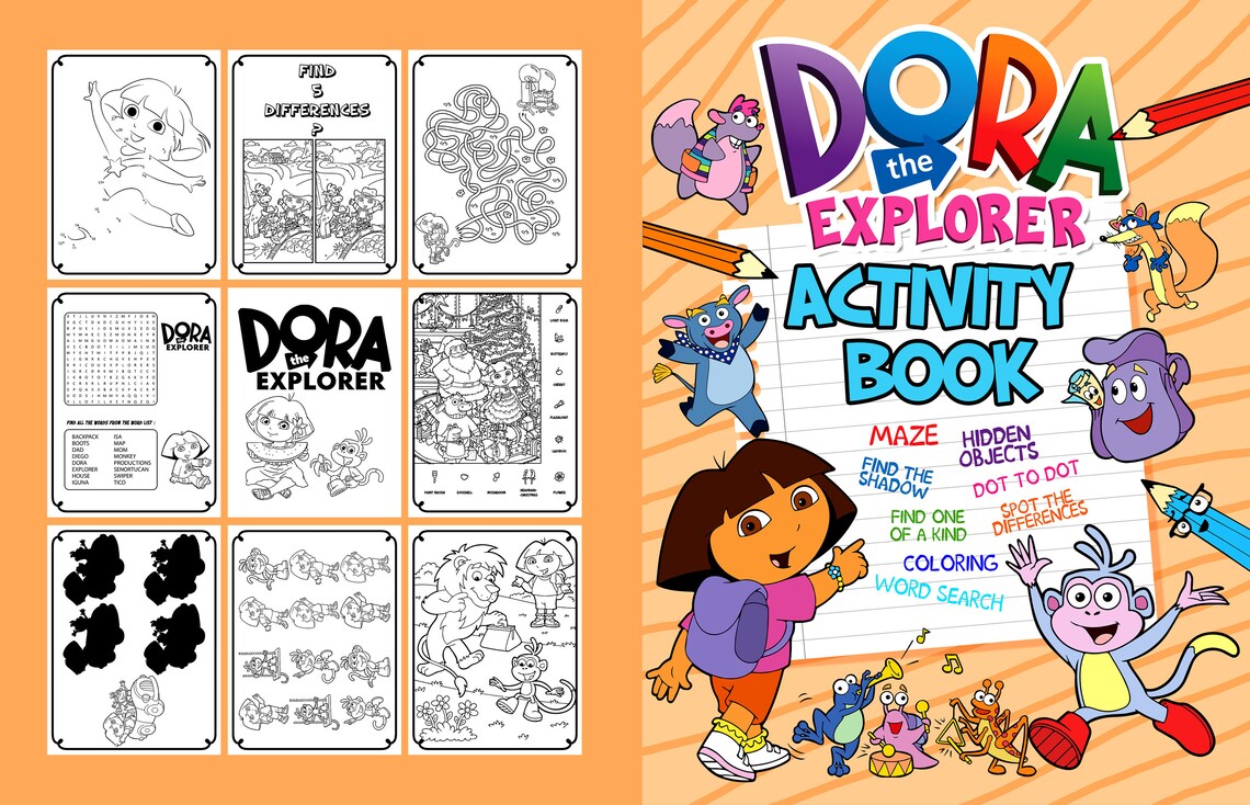 Dora The Explorer Activity Book Premium Coloring Dot To Dot | Etsy
