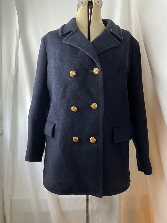 M Vintage German-austrian Navy Wool Pea Coat With Brass - Etsy