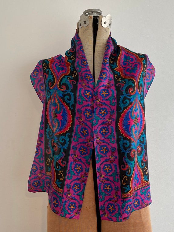 Vintage oblong silk scarf in jewel tones