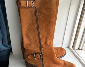 Sz 9.5 | Lucky Brand tall suede cognac  boots with buckle detail