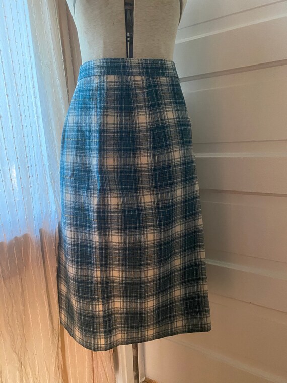 L Vintage Plaid Tartan Pencil Skirt 34 Waist Etsy