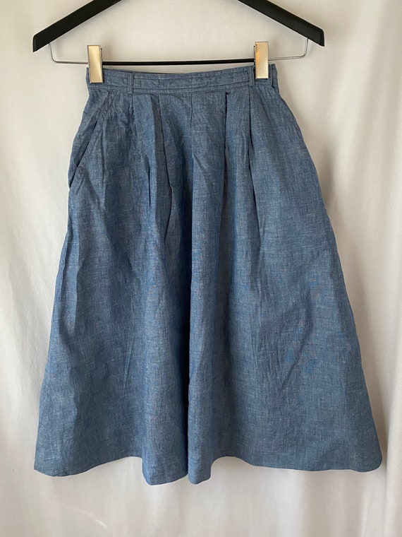 XXS | Vintage chambray 70s A-line skirt with pock… - image 1