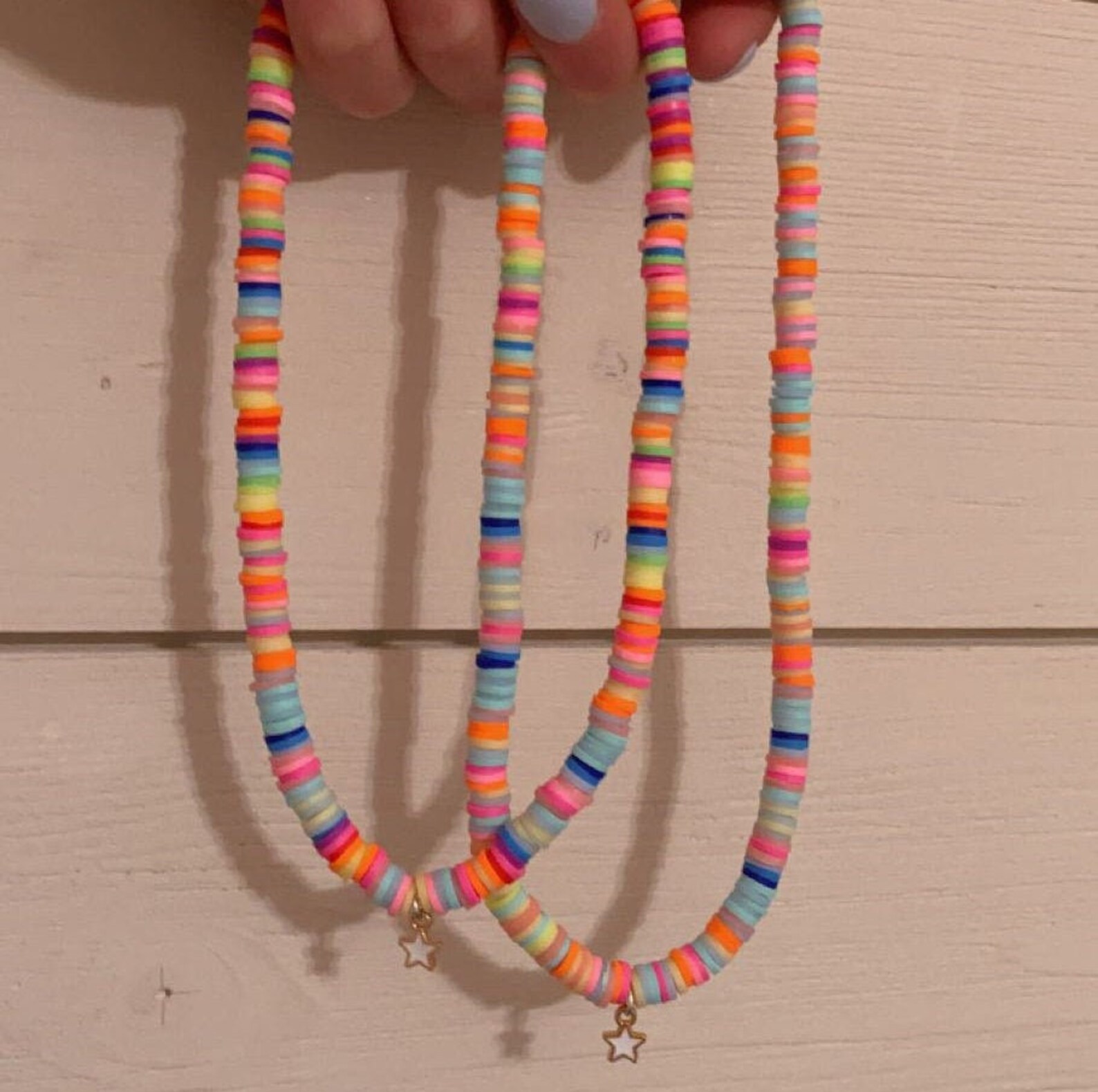 Heishi bead necklace with charm Etsy