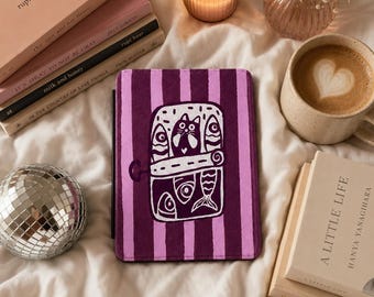 Striped Kindle Paperwhite Case, Kindle Case, Kindle Cover, E-reader case, Trendy Case, Sardine Kindle Case, Cat Kindle Case, Maximalism