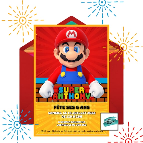 Super mario invitation anniversaire, invitation personnalisée