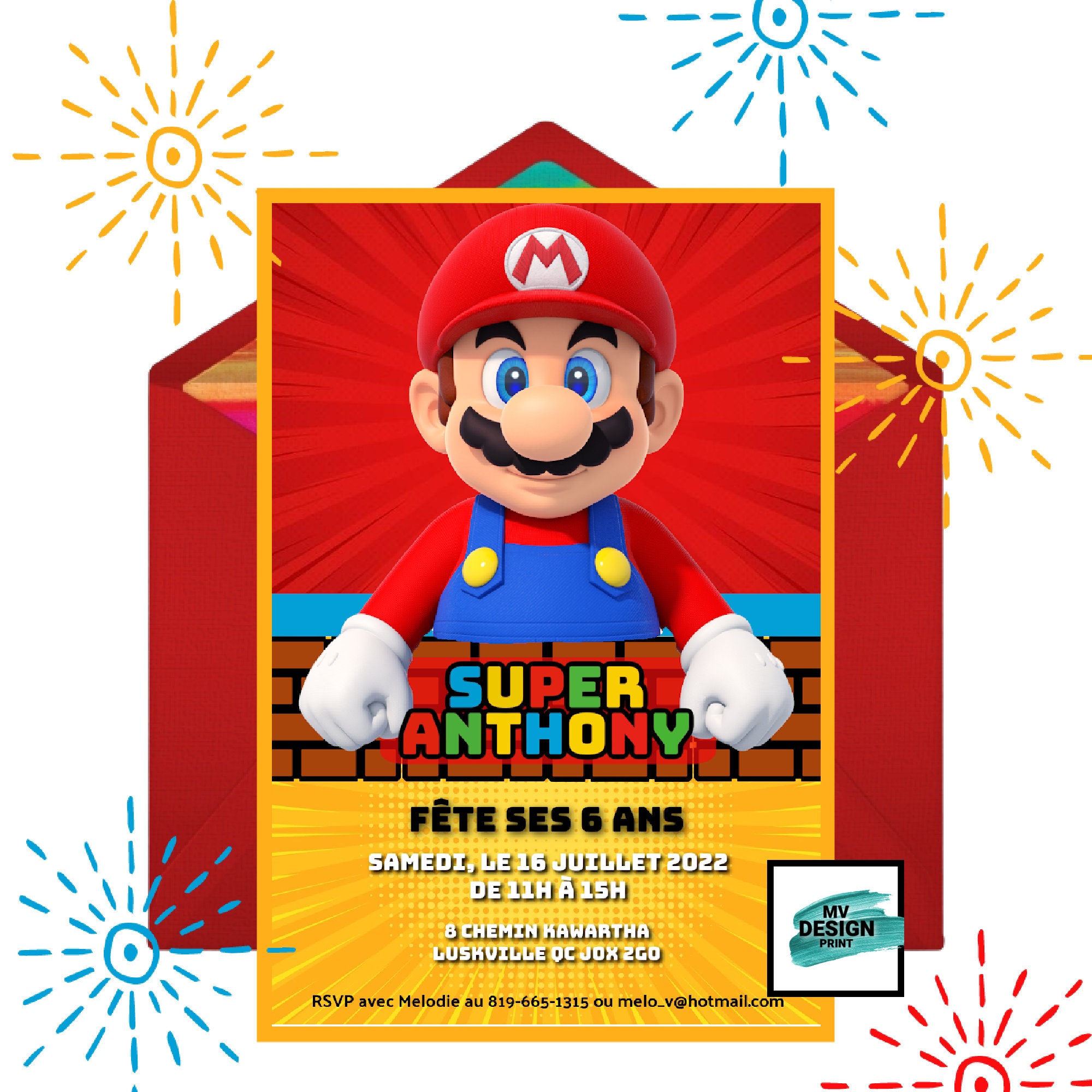 Super Mario Birthday Invitation, Personalized Super Mario