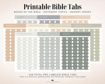 Minimalist Printable Bible Tabs | Neutral Color | US Letter PDF | Books of the Bible | Bible Topics