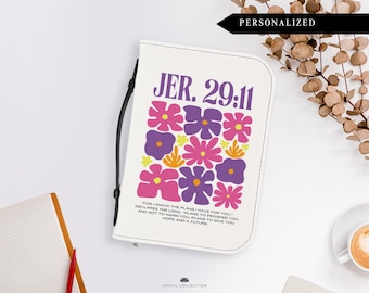 Custom Flower Matisse Bible Cover with Verse | PU Leather Bible Slip Cover | Christian Gift Idea for men and women | Bible Cover Carrier