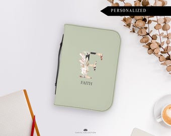 Custom Monogram Bible Cover Carrier for Women with Bible Verse | PU Leather Slip Cover | Christian Gift Idea | Tropical Watercolor Design