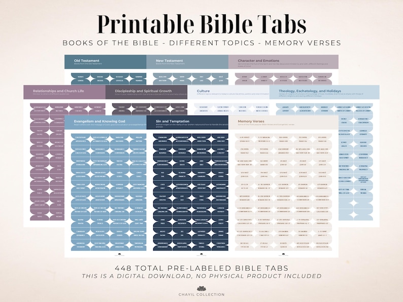 Cool Tone Printable Bible Tabs | Minimalist Design | US Letter PDF ...