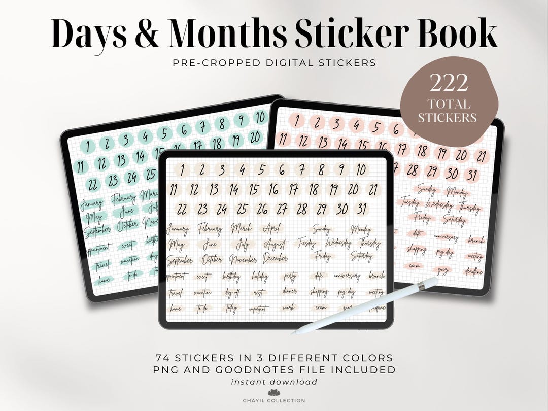 Days Months Digital Stickers | Sticker Dates | Boho Goodnotes Stickers ...