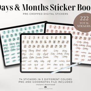 Days Months Digital Stickers | Sticker Dates | Boho Goodnotes Stickers | Calendar and Planner Stickers