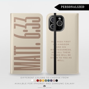 Personalised Phone Case with Bible Verse | PU Leather Phone Case with Wallet | Folio Flip | iPhone 16 Samsung Galaxy S25