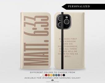 Personalised Phone Case with Bible Verse | PU Leather Phone Case with Wallet | Folio Flip | iPhone 16 Samsung Galaxy S25