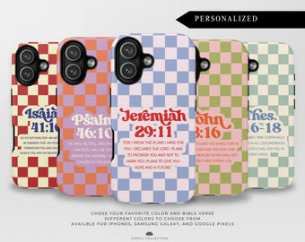 Custom Bible Verse Phone Case | Retro Checkerboard Design, MagSafe® Option