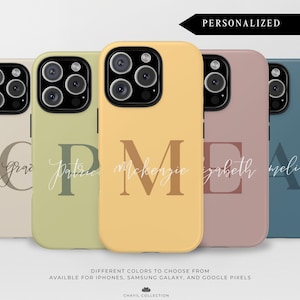Coque pour portable monogramme personnalisée avec nom | Esthétique minimaliste neutre | Coque Samsung Galaxy S25 pour iPhone 16 Google Pixel | Option Magsafe®