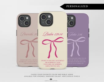 Custom Christian Phone Case with Bible Verse | Bow Coquette | iPhone 17 Samsung Galaxy S25 Case Google Pixel Tough Cases