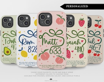 Custom Christian Phone Case with Bible Verse | Fruit and Bow Coquette | iPhone 17 Samsung Galaxy S26 Google Pixel Tough Cases