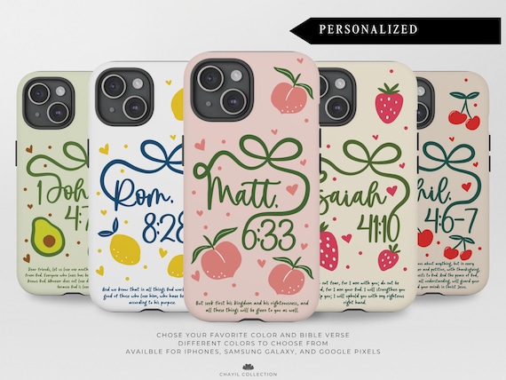 Custom Christian Phone Case with Bible Verse | Fruit and Bow Coquette | iPhone 17 Samsung Galaxy S26 Google Pixel Tough Cases