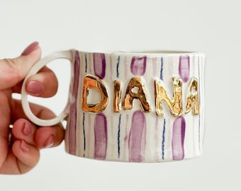 Custom Design Name Ceramic Handmade Pottery Mug Craft Gift Idea Coffee Cup Gift for Her Unique Personalized Birthday Anniversary Gift