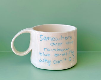 Over The Rainbow Ceramic Handmade Pottery Mug Craft Gift Idea Coffee Cup Gift for Her Unique Personalized Birthday Anniversary Gift