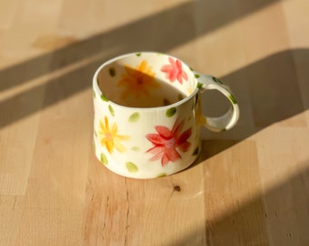 Flowers Ceramic Handmade Pottery Mug Craft Gift Idea Coffee Cup Gift for Her Unique Personalized Birthday Anniversary Gift Floral Mug