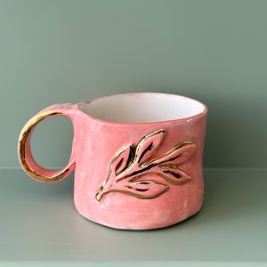 Pink Flower Ceramic Handmade Pottery Mug Craft Gift Idea Coffee Cup Gift for Her Unique Personalized Birthday Anniversary Gift