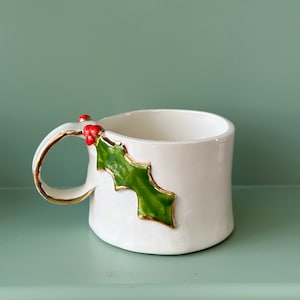 Mistletoe Ceramic Handmade Pottery Mug Craft Gift Idea Coffee Cup Gift for Her Unique Xmas Gift Birthday Christmas Mug