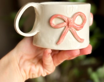 Ribbon Ceramic Handmade Pottery Mug Craft Gift Idea Coffee Cup Gift for Her Unique Personalized Birthday Anniversary Gift