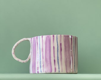 Purple Stripes Ceramic Handmade Pottery Mug Craft Gift Idea Coffee Cup Gift for Her Unique Personalized Birthday Anniversary Gift