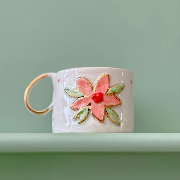 Lily Flower Ceramic Handmade Pottery Mug Craft Gift Idea Coffee Cup Gift for Her Unique Personalized Birthday Anniversary Gift