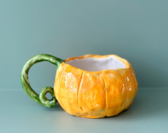 Pumpkin Ceramic Handmade Pottery Mug Craft Gift Idea Coffee Cup Gift for Her Unique Personalized Birthday Anniversary Gift Halloween