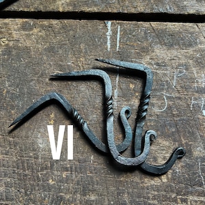 Set of Hand forged Drive in J Hooks / Pintle Hook / Nail Hook / Mantle Hook / Timber Home Decoration / Porch Hook / Colonial Style J Hook