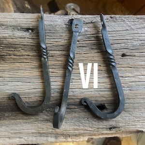 J Hooks / Set of Hand Forged / Twisted / Coat Hook / Wall Decor / Porch Hook / Deco / Rustic /