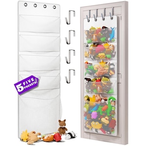 Honeyera 5 Pocket Over Door Stuffed Animal Storage Organizer – Perfect Toy Organizer & Bedroom Decor