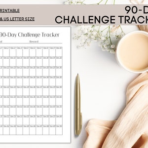 90-Day Challenge Tracker Printable PDF, Minimalist Design Progress Tracker, A4, A5, US Letter size, Habit Development, Planner Insert