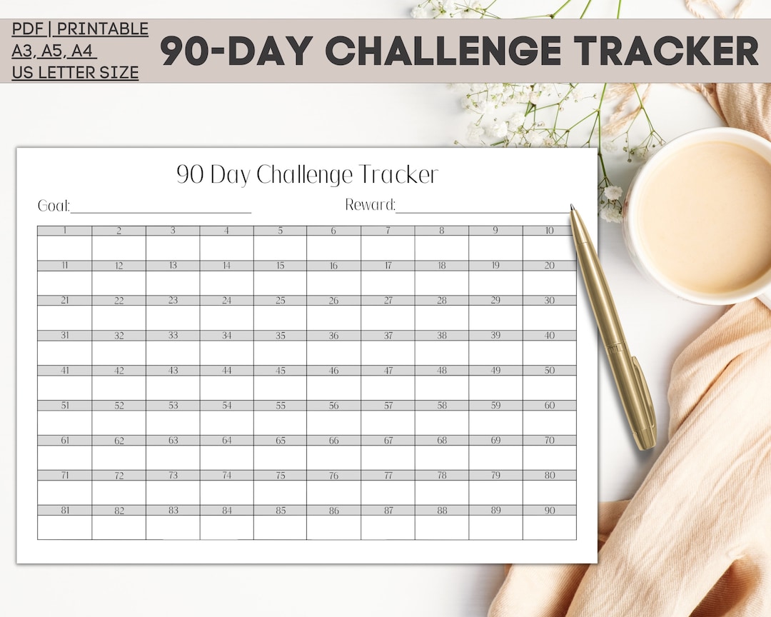 90-day Challenge Tracker Printable PDF, Landscape, Instant Download ...