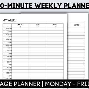 30-Minute Weekly Planner Page, Printable 30-minute planner, Appointment Planner, Productivity Planner Page, Monday to Friday Planner, PDF